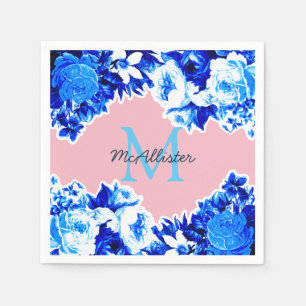 Elegantes Cobalt Blue Blumen & Blush PERSONALISI Serviette