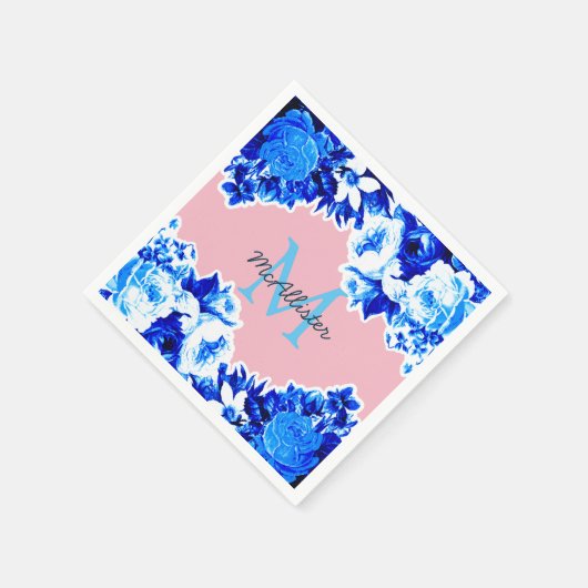 Elegantes Cobalt Blue Blumen & Blush | PERSONALISI Serviette (Ecke)