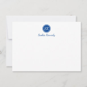 Elegantes Cobalt Blue Script Monogram Beruflich Mitteilungskarte