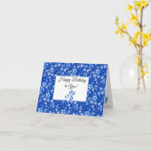 Elegantes Cobalt Blue Tropical Blätter zum Geburts Karte (Gelbe Blume)