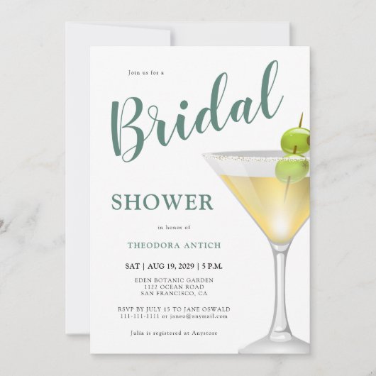 Elegantes Cocktail-Glass-Brautparty Einladung (Vorderseite)