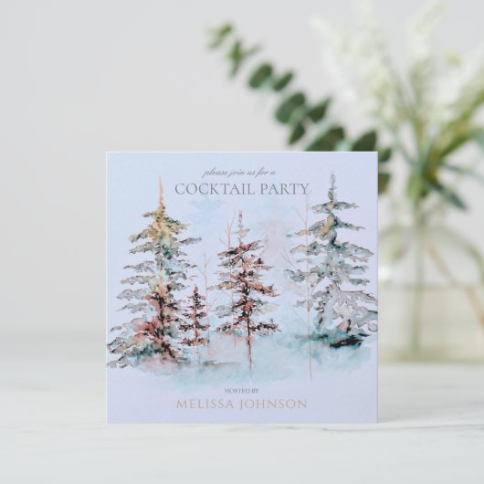 Elegantes Cocktail-Party im Pinienwald Einladung (Stehend Vorderseite)