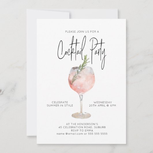 Elegantes Cocktail Party Rosa Einladung (Vorderseite)