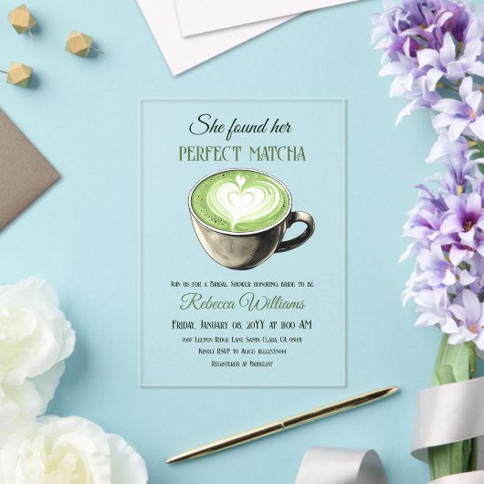 Elegantes Coffee Theme Perfect Matcha Brautparty Acryleinladungen (In Situ (Hochzeit))
