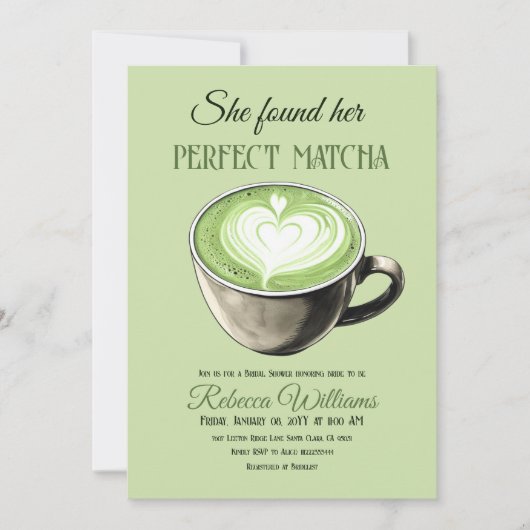 Elegantes Coffee Theme Perfect Matcha Brautparty Einladung (Vorderseite)