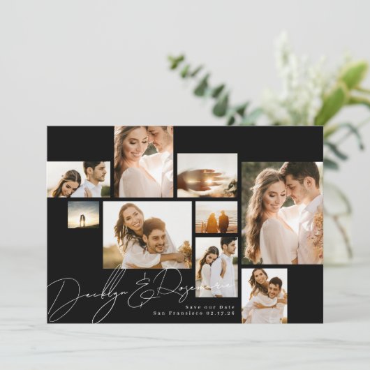 Elegantes Collage Qr Code Multi-Foto Save The Date (Stehend Vorderseite)