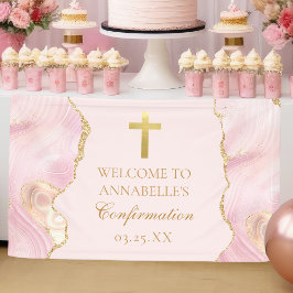 Elegantes Confirmation Cross Pink Gold Agate Party Banner