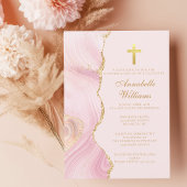 Elegantes Confirmation Cross Pink Gold Agate Party Einladung