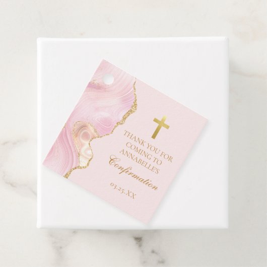Elegantes Confirmation Cross Pink Gold Agate Party Geschenkanhänger (Beispiel)