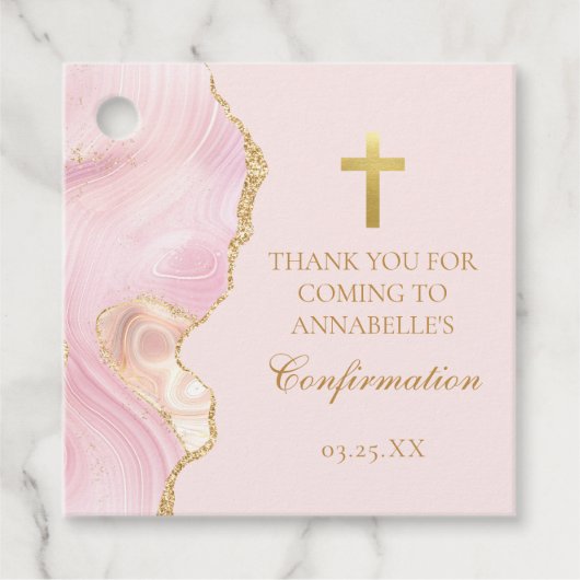 Elegantes Confirmation Cross Pink Gold Agate Party Geschenkanhänger (Vorderseite)