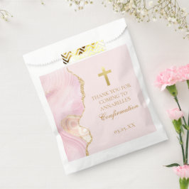 Elegantes Confirmation Cross Pink Gold Agate Party Geschenktütchen