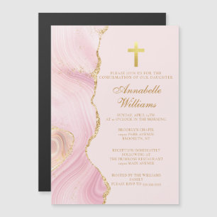 Elegantes Confirmation Cross Pink Gold Agate Party Magneteinladung