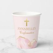 Elegantes Confirmation Cross Pink Gold Agate Party Pappbecher (Rückseite)
