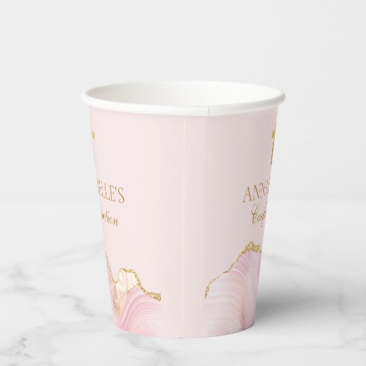 Elegantes Confirmation Cross Pink Gold Agate Party Pappbecher (Rechts)