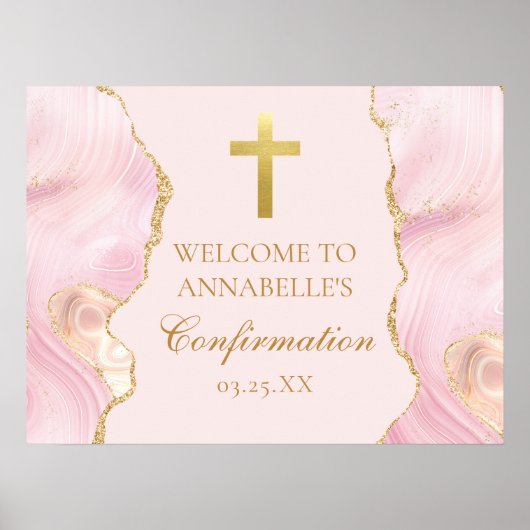 Elegantes Confirmation Cross Pink Gold Welcome Par Poster (Vorne)