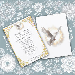 Elegantes Confirmation Gold Frame Dove Design Einladung