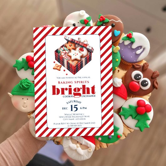 Elegantes Cookie Exchange Party Blau Rot Einladung