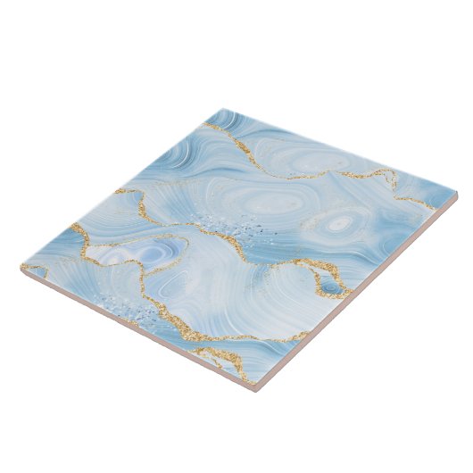 Elegantes Cooles Blue Agate mit Gold Glitzer Ribbo Fliese (Seite)