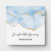 Elegantes Cooles Blue Agate mit Gold Glitzer Ribbo Fotoplatte (Vorderseite)