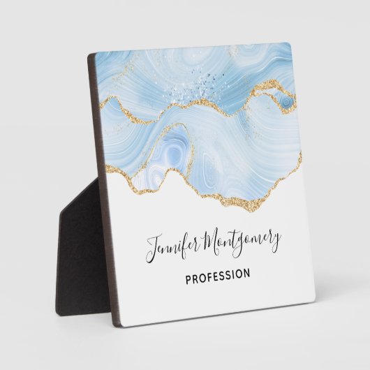 Elegantes Cooles Blue Agate mit Gold Glitzer Ribbo Fotoplatte (Vorderseite)