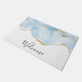 Elegantes Cooles Blue Agate mit Gold Glitzer Ribbo Fußmatte (Schrägansicht)