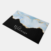 Elegantes Cooles Blue Agate mit Gold Glitzer Ribbo Fußmatte (Schrägansicht)