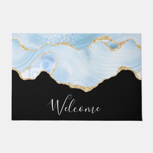 Elegantes Cooles Blue Agate mit Gold Glitzer Ribbo Fußmatte (Vorderseite)
