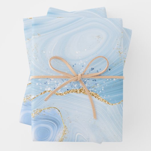 Elegantes Cooles Blue Agate mit Gold Glitzer Ribbo Geschenkpapier Set (Beispiel)