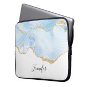 Elegantes Cooles Blue Agate mit Gold Glitzer Ribbo Laptopschutzhülle (Vorderseite Links)