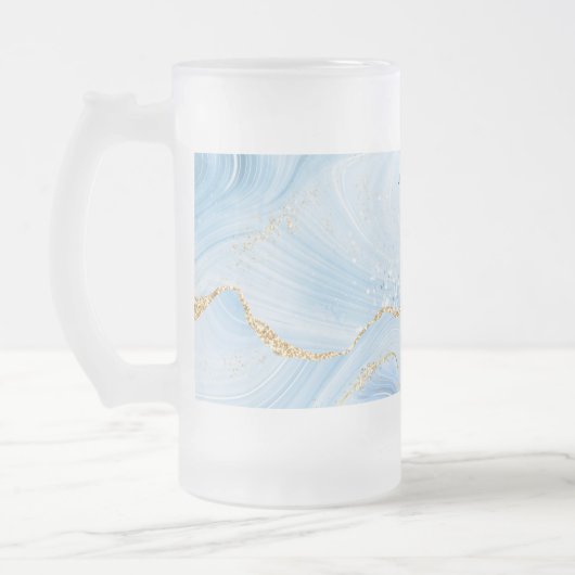 Elegantes Cooles Blue Agate mit Gold Glitzer Ribbo Mattglas Bierglas (Links)