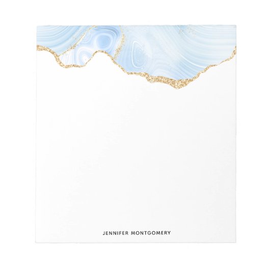 Elegantes Cooles Blue Agate mit Gold Glitzer Ribbo Notizblock (Vorderseite)