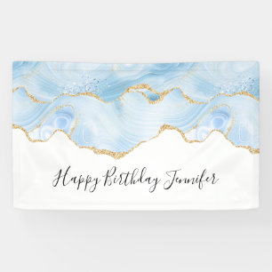 Elegantes Cooles Blue Agate und Gold Glitzer Ribbo Banner