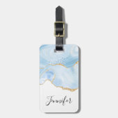 Elegantes Cooles Blue Agate und Gold Glitzer Ribbo Gepäckanhänger (Vorderseite vertikal)