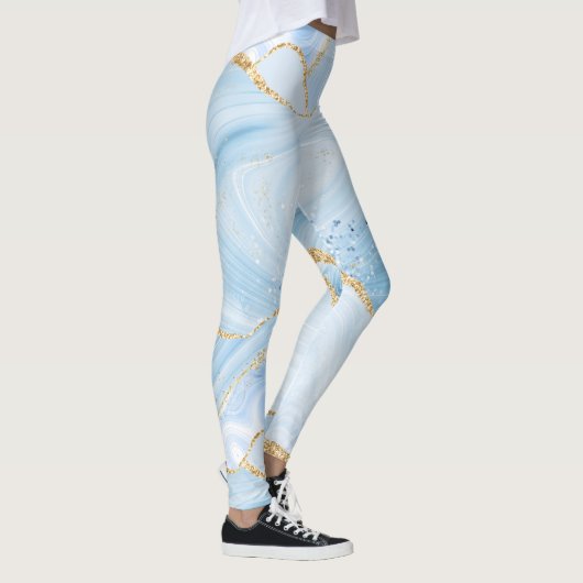 Elegantes Cooles Blue Agate und Gold Glitzer Ribbo Leggings (Rechts)
