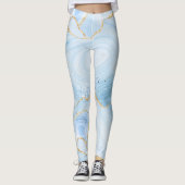Elegantes Cooles Blue Agate und Gold Glitzer Ribbo Leggings (Vorderseite)
