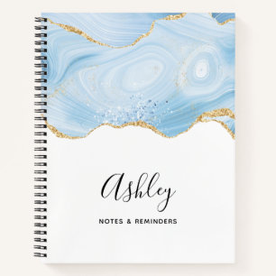 Elegantes Cooles Blue Agate und Gold Glitzer Ribbo Notizblock