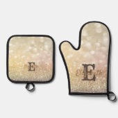 Elegantes Cooles Gold-Bokeh-Monogramm Ofenhandschuh & Topflappen-Set (Vorderseite)