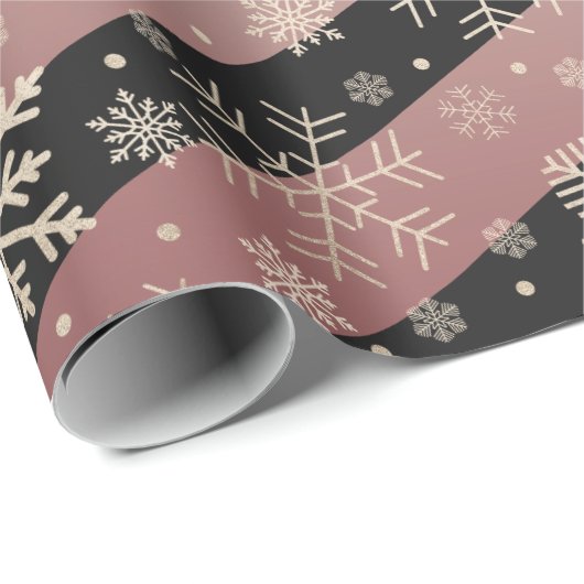 Elegantes Copper Black Christmas Snowflake Muster Geschenkpapier (Rolleneckpunkt)