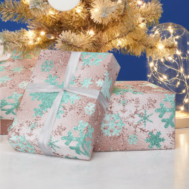 Elegantes Copper & Mint Weihnachts-Schneeflockenmu Geschenkpapier