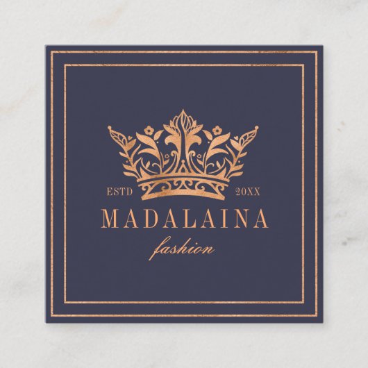 Elegantes Copper Royal Floral & Foliage Crown Logo Quadratische Visitenkarte (Vorderseite)