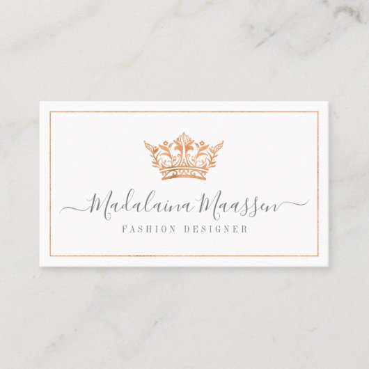 Elegantes Copper Royal Floral & Foliage Crown Logo Visitenkarte (Vorderseite)