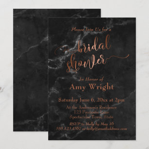 Elegantes Copper Script-Brautparty Schwarzes Marmo Einladung