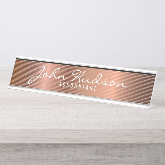 Elegantes Copper Script Moderne Schreibtischnamens Schreibtischnamensplakette (Vorderseite )