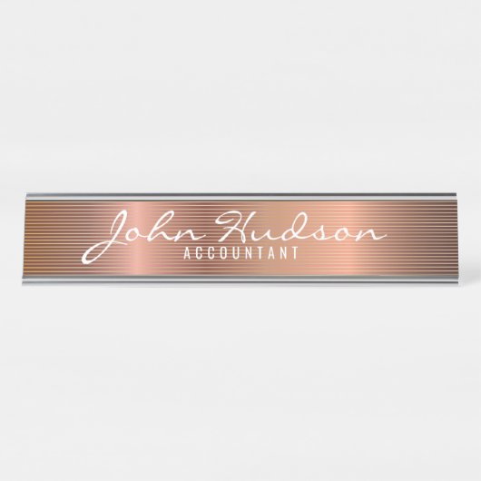 Elegantes Copper Script Moderne Schreibtischnamens Schreibtischnamensplakette (Vorderseite )