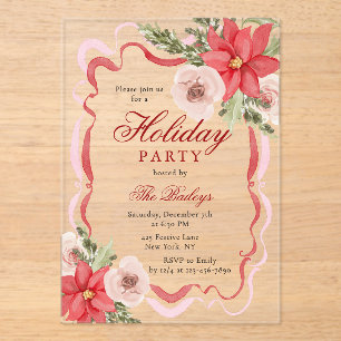 Elegantes Coquette Floral Weihnachten Party Acryleinladungen