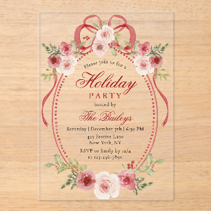 Elegantes Coquette Floral Weihnachten Party Acryleinladungen