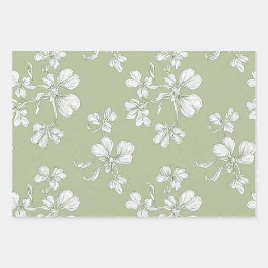 Elegantes Coquette Green Kleeblatts Set von 3 Geschenkpapier Set (Vorderseite 3)
