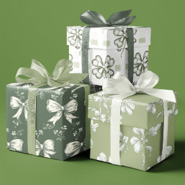 Elegantes Coquette Green Kleeblatts Set von 3 Geschenkpapier Set