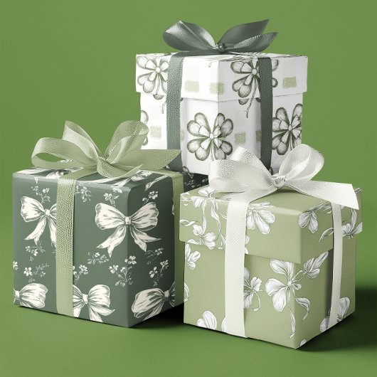 Elegantes Coquette Green Kleeblatts Set von 3 Geschenkpapier Set