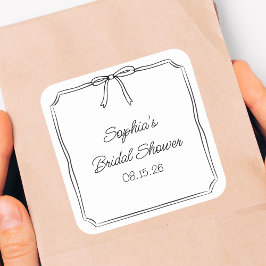 Elegantes Coquette Hand Drawn Bow Niedliches Braut Quadratischer Aufkleber